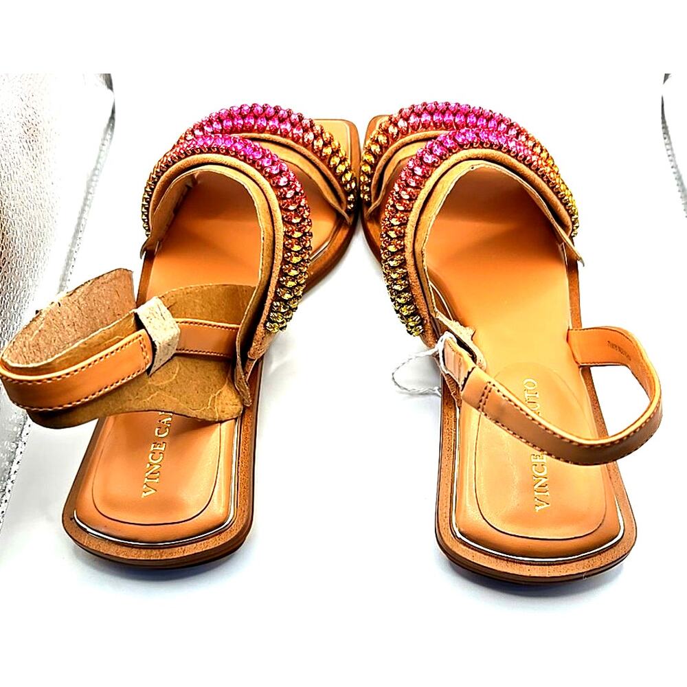 New Vince Camuto NEW Prizza Embellished Rhinestone Leather Sandals Rose Prizm - Picture 5 of 7